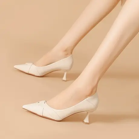 性感少女尖头职业单鞋女2023春季新款气质浅口工作百搭细跟高跟鞋图片