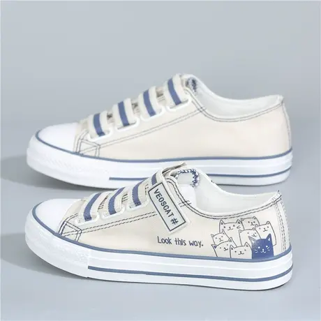 休闲帆布鞋女春夏百搭学生布鞋低帮一脚蹬平底运动板鞋软底少女鞋商品大图