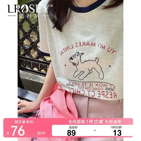 蓝若水大码女装撞色日系卡通印花上衣胖mm夏装休闲显瘦短袖T恤ins图片