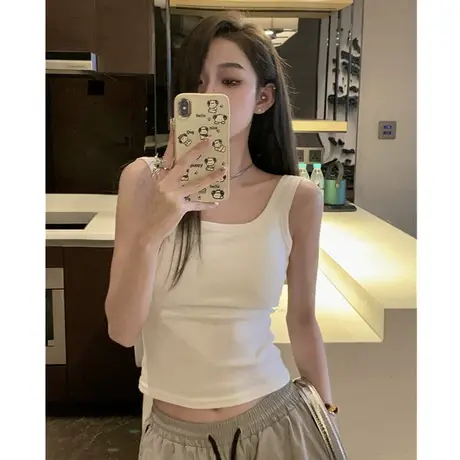 吊带背心女夏外穿西装内搭带胸垫防走光工字无袖t恤打底白色上衣商品大图