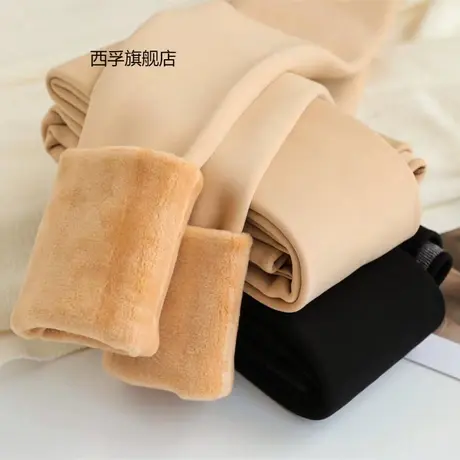 450G加绒加厚冬季打底裤 高山棉外穿内层羊羔绒保暖女踩脚一体裤商品大图