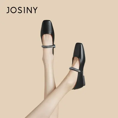 Josiny/卓诗尼粗跟单鞋2024春新款法式玛丽珍女鞋百搭方头高跟鞋商品大图