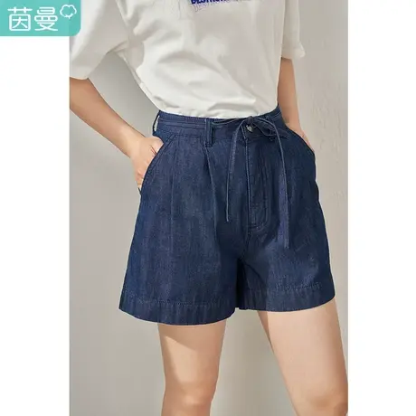 【商场同款】茵曼阔腿牛仔短裤女士2023夏季新款直筒显瘦纯棉裤子图片