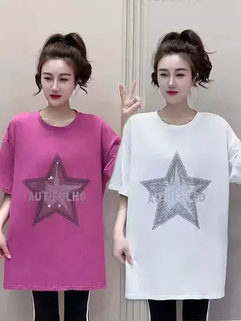 中长款重工星星半袖2023新款小众洋气百搭时尚网红同款韩系爆款潮图片