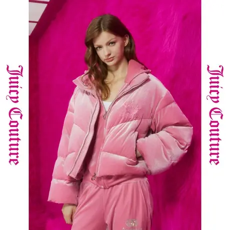 Juicy Couture橘滋娇俏公主皇冠logo刺绣丝绒女式外套羽绒服商品大图