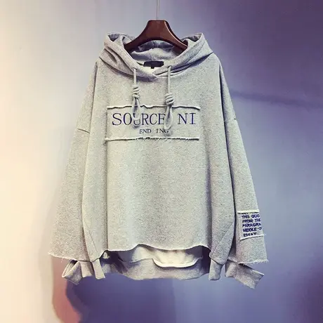 卫衣女春秋薄款2021新款韩版ins潮短款宽松waitmore连帽外套上衣商品大图