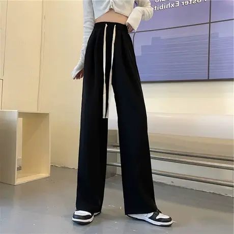 阔腿裤女2023年新款夏季薄款小个子高腰垂感黑色春秋休闲直筒裤子图片