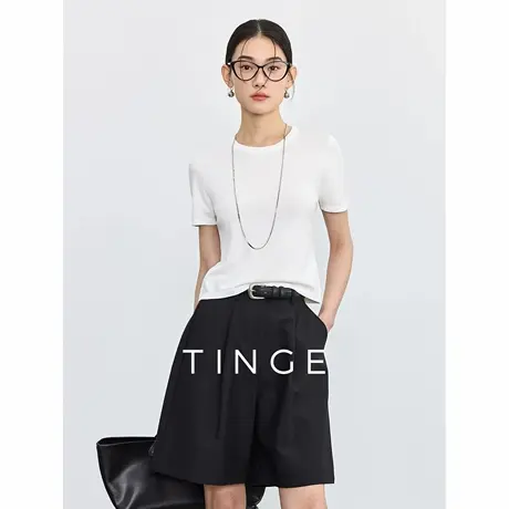 TINGE贴己时髦25年新款双股30支亲肤岛精16针女春夏短款上衣T恤图片