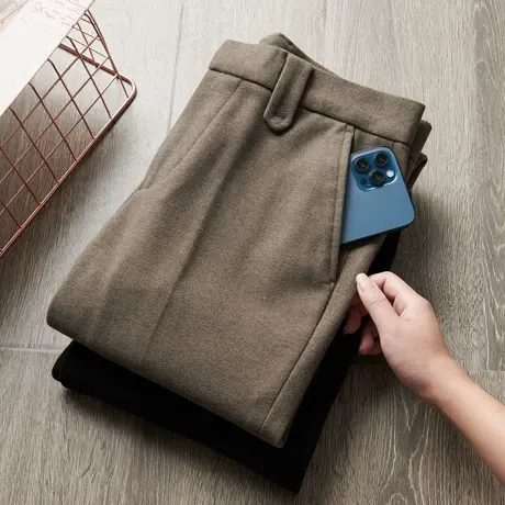 毛呢裤子男修身九分裤秋冬季小西裤小脚垂感松紧腰围高端休闲裤男商品大图