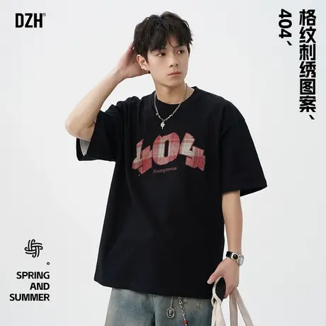 青少年美式黑色t恤男短袖纯棉夏季男装2025新款圆领体恤宽松上衣商品大图