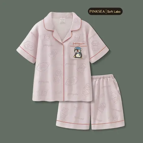 睡衣女款冰丝短袖短裤夏季家居服女士2025新款可爱企鹅薄款套装夏商品大图
