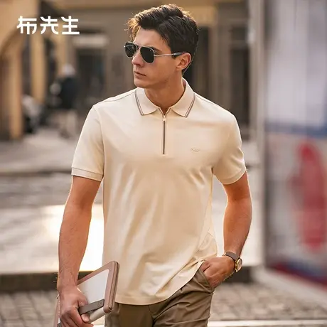 MrBu布先生立体印花拉链翻领短袖2025春夏新款凉感男士t恤AT16021图片