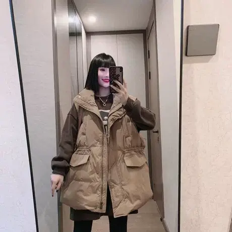 韩版大口袋宽松羽绒棉马甲女中长款2023秋冬新款收腰显瘦马夹外套图片
