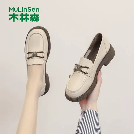 木林森厚底2025新款小皮鞋时尚一脚蹬软底女乐福鞋通勤百搭高级感图片