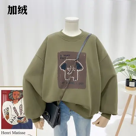 2022冬季新品韩版圆领宽松刺绣卡通大象女士加绒保暖卫衣7536百搭图片