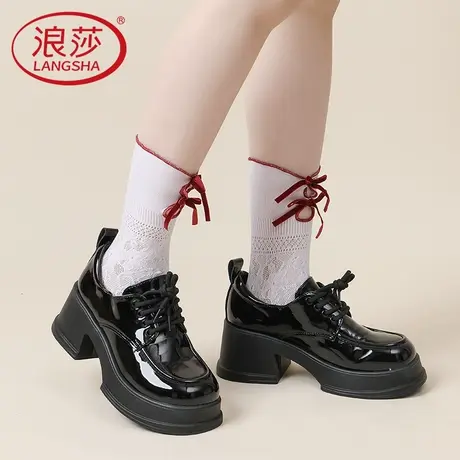 浪莎蝴蝶结袜子女中筒春夏中国风蕾丝袜玛丽珍小腿袜芭蕾风堆堆袜图片