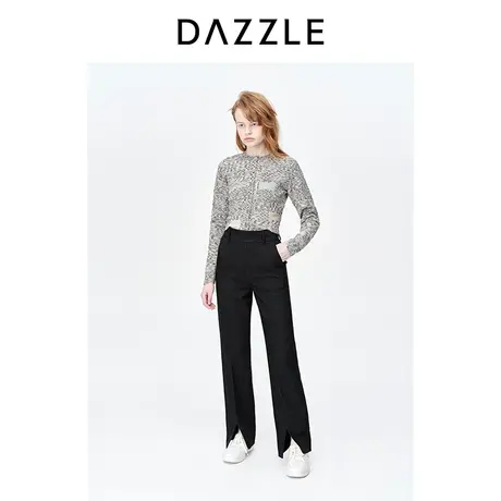 DAZZLE地素奥莱23春季新款黑色简约通勤开叉设计直筒休闲裤长裤图片