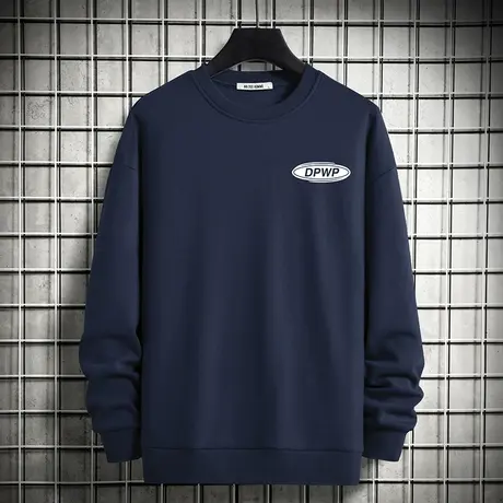 圆领卫衣男秋冬款宽松潮流摇粒绒加绒加厚保暖无帽上衣服长袖t恤商品大图