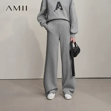 Amii2025秋新款学院风宽松弹力空气层橡筋腰香蕉裤卫裤休闲长裤商品大图