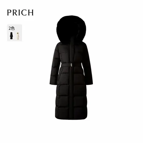 PRICH时尚连帽蓬松毛领气质收腰长款保暖御寒羽绒服2025冬新款女商品大图