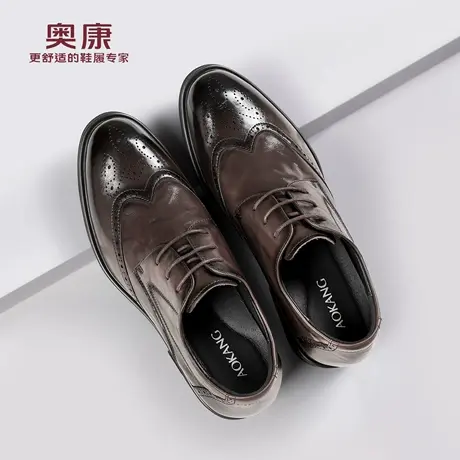 奥康 男鞋2025秋季新款真皮舒适布洛克皮鞋厚底增高男士皮鞋N商品大图
