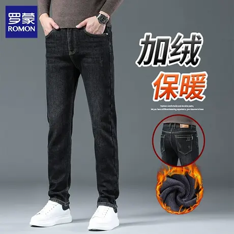 罗蒙加绒加厚牛仔裤男士2025秋冬新款弹力修身直筒休闲长裤子N1Z图片