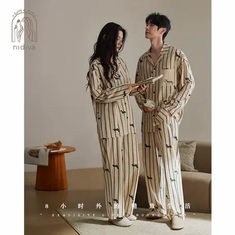 妮狄娅情侣睡衣女秋季柔软棉长袖时尚腊肠狗男休闲春秋家居服套装商品大图
