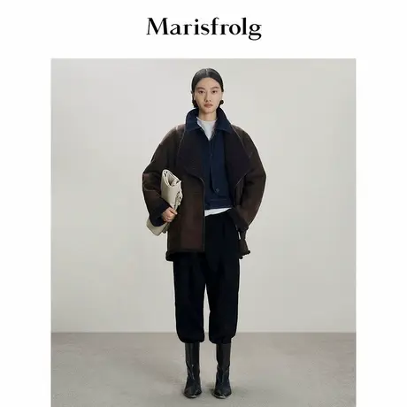 Marisfrolg玛丝菲尔2025冬新款复古翻领双面穿羊羔毛大衣皮草外套商品大图