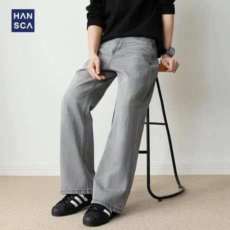 hansca阔腿宽松直筒牛仔裤2025新款男男潮牌高端秋季喇叭休闲长裤商品大图