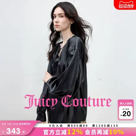 Juicy Couture橘滋衬衫女2025年秋季新款黑色仿皮宽松泡泡袖上衣商品大图