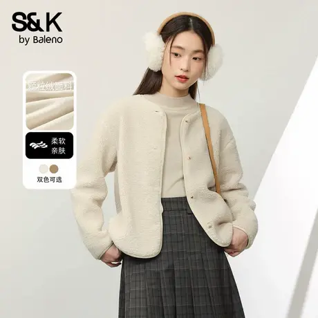 班尼路S&K系列外套女款秋季加绒短款百搭小香风保暖韩系时尚夹克Q商品大图
