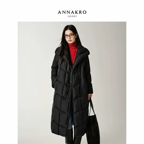 玖姿安娜蔻琥珀流光风三防发热翻领长款鹅绒羽绒服女2025冬季新款商品大图