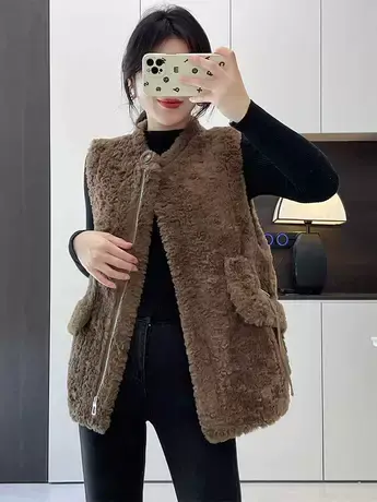 小香风羊羔毛马甲女冬季短款2023新款韩版小个子马夹皮毛一体坎肩商品大图