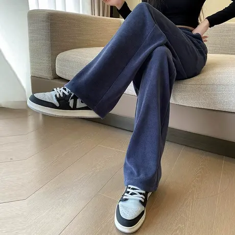 窄版阔腿裤女秋冬新款高腰宽松拖地垂感小个子雪尼尔休闲直筒裤子商品大图