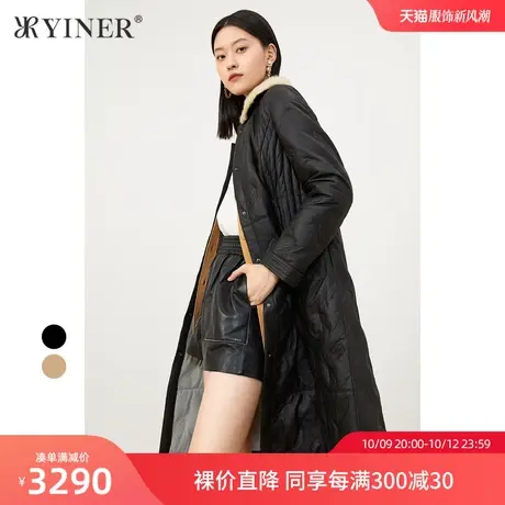 YINER音儿女装2022冬季新款长款水貂毛领真皮羽绒服商品大图