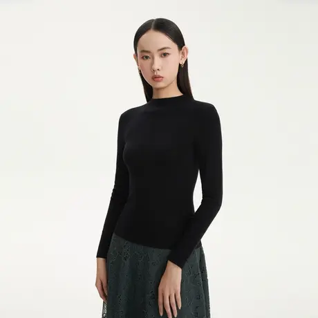 LANCY/悦朗姿秋季新款长袖羊毛收腰高级打底衫半高领毛衣女装商品大图