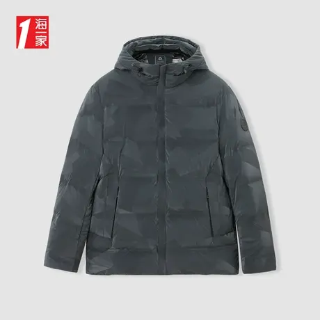 海一家时尚几何花纹连帽外套冬季保暖休闲舒适中年男士羽绒服图片