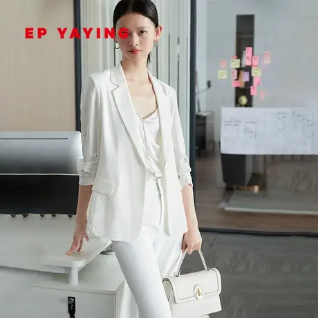 [真丝系列]EP雅莹 国风提花七分袖缎面西装外套春夏商场同款1196N商品大图