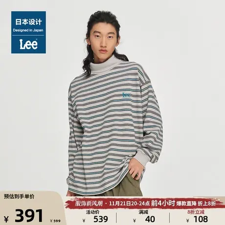 Lee日本设计23秋冬新品简约半高领休闲刺绣logo男长袖T恤潮流图片