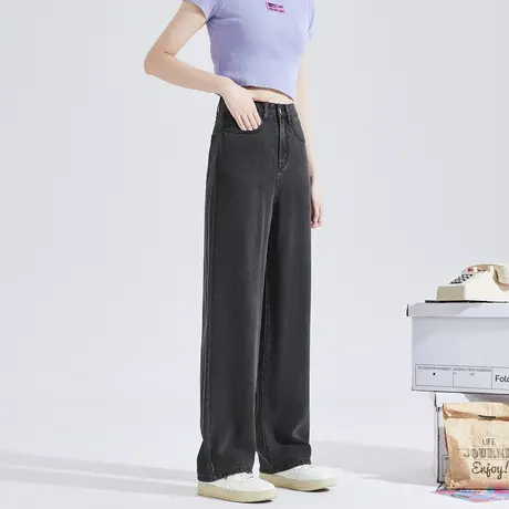 唐狮夏季女天丝牛仔裤高腰阔腿裤显瘦天丝垂感宽松舒适潮流浅色图片