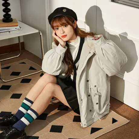 唐狮棉服女冬季休闲派克服oversize仿兔毛加厚工装外套冬装棉衣潮图片