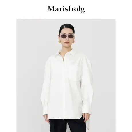 【精简美学】玛丝菲尔时尚气质简约圆弧下摆白色廓形衬衫女图片