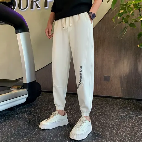 秋冬季加绒卫裤男潮牌字母印花束脚休闲裤显瘦宽松保暖运动哈伦裤商品大图