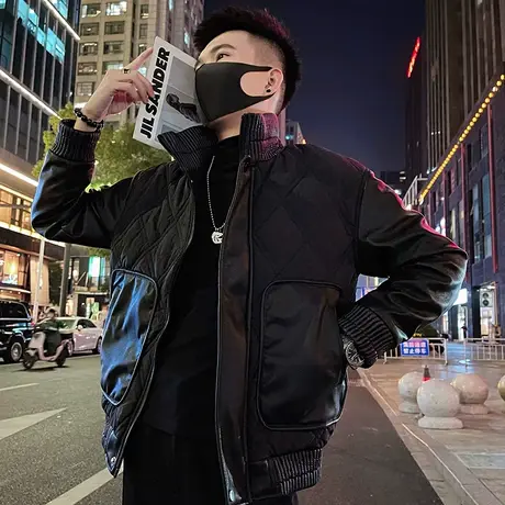 潮牌棉衣外套男冬季2023新款拼接口袋设计感宽松加厚痞帅机车棉服图片