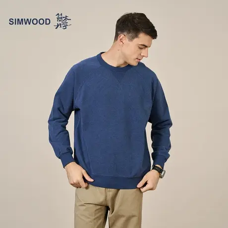 Simwood简木丹宁【宽松版型】390g重磅碳磨紧密棉插肩袖圆领卫衣图片