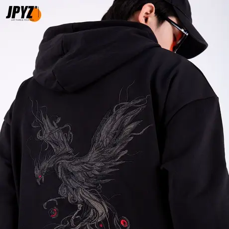 大码纯棉上衣男士外套2025国潮刺绣连帽衫卫衣男加厚加绒秋冬宽松商品大图