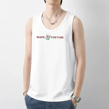 纯棉白色背心男潮夏季跨栏健身运动篮球坎肩印花宽肩吊带无袖t恤商品大图
