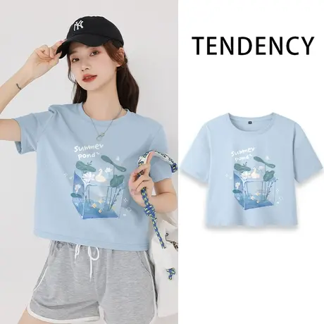 VR真维斯短款短袖t恤女夏季纯棉小个子高腰显瘦上衣2023新款体恤V商品大图