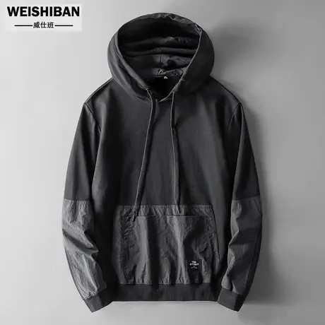 新款潮流ins百搭连帽长袖卫衣男士秋季拼接舒适感大口袋上衣外套图片