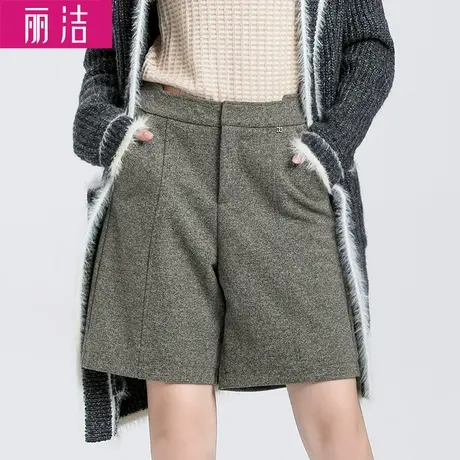 丽洁服饰毛呢五分短裤女秋冬季高腰靴裤外穿新款宽松直筒西装短裤商品大图